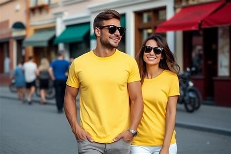 Couple Wearing Yellow Tshirt Mockup Graphic by Creative Arts · Creative ...