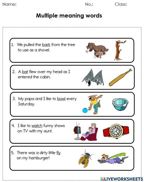 Multiple meaning words interactive worksheet for Grade 5 | Live ...