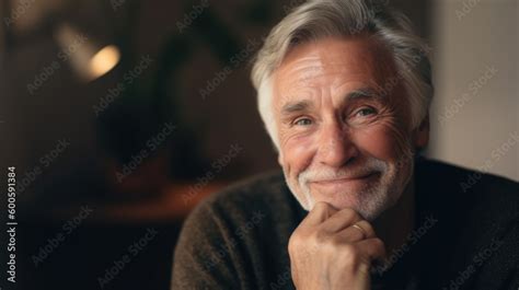 Ambitious rich mature man looking at camera inside his house with boho interior. Generative AI ...