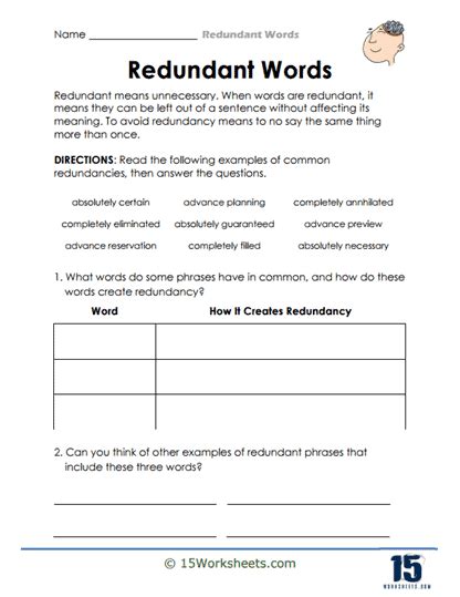 Redundant Words Worksheets - 15 Worksheets.com