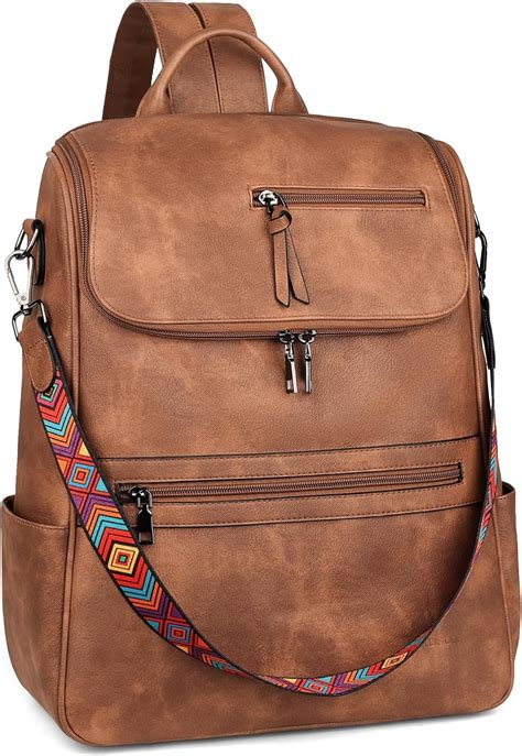 FADEON Laptop Backpack for Women Leather Travel Backpack with Laptop Compartment, Designer PU ...
