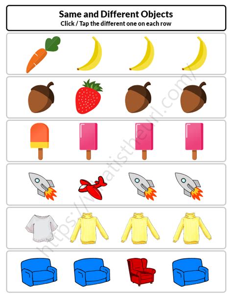 Same or Different objects - Find the different - Your Home Teacher