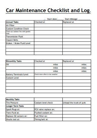 8+ FREE Car Maintenance Checklist Samples to Download