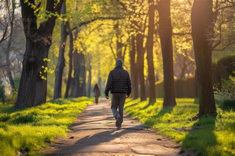 Premium Photo | A person walking down a path in a park