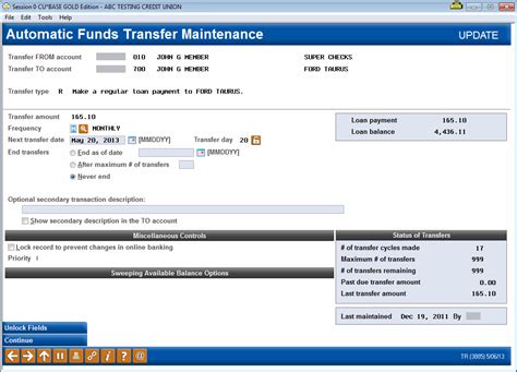 Automatic Funds Transfer Maintenance