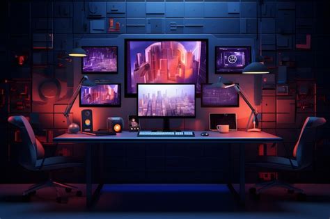 Premium AI Image | a modern workspace with a dual monitor setup and ...