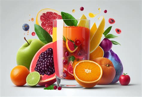 Mix Fruit juice in a glass with fresh fruits 22453370 Stock Photo at ...