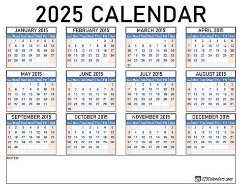 Year 2025 Calendar Templates | 123Calendars.com