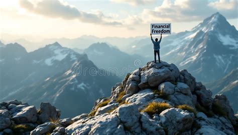 Mountaintop Achievement: Person Celebrating Financial Freedom in a Serene Landscape Stock ...