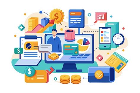 A colorful digital display illustrating various financial management ...