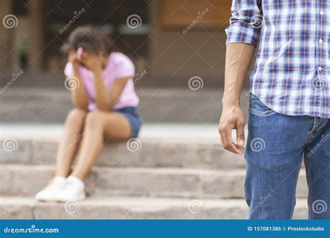 Break Up. Boyfriend Leaving His Upset Girlfriend after Argue Stock Photo - Image of feeling ...