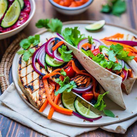 Premium AI Image | Grilled vegetables and beetroot hummus healthy wraps