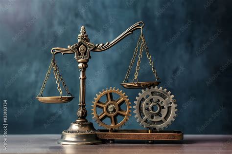 Scales with gears representing balancing risk and reward Stock Photo ...