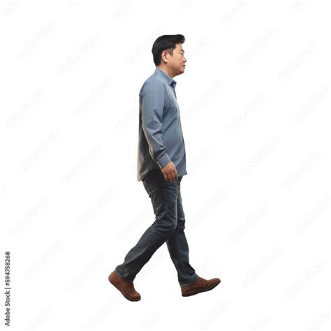 Asian man walking in comfort outfit. Full body isolated on transparent ...