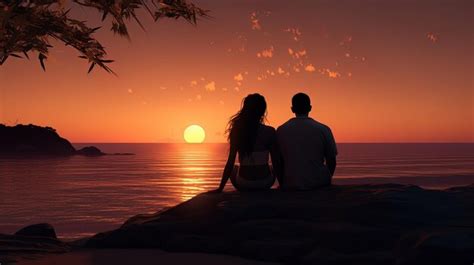 Premium Photo | A couple sitting on the beach and looking at the sunset